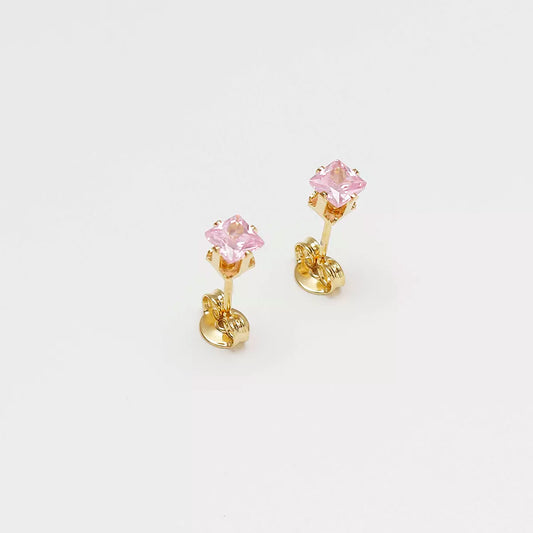 ARETES TOPO CIRCON CUADRADO ROSA