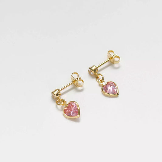 ARETES CORAZÓN CIRCONIAS 1.7 CMS ROSA