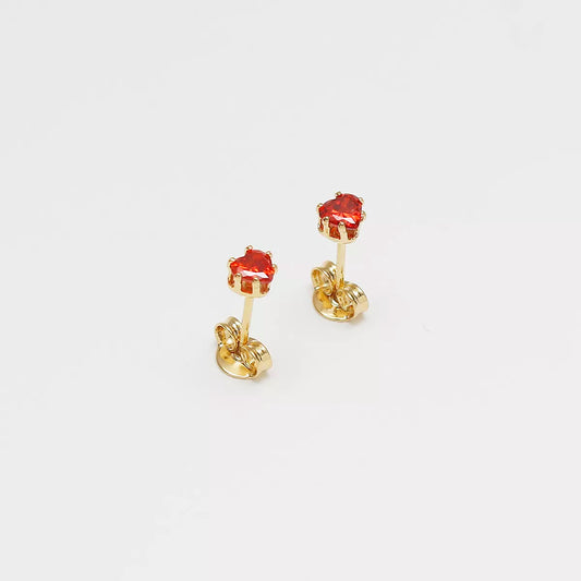 ARETES TOPO CIRCONIA CORAZÓN ROJO